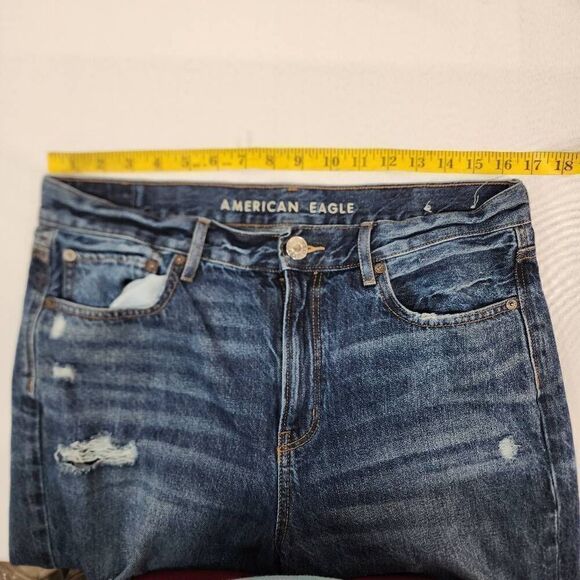 American Eagle Size 10 Women's 90's Boyfriend Distressed Denim Blue Jeans Dark W - Picture 3 of 7